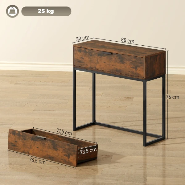 Consoletafel Gangtafel Met Lade, Industrieel Ontwerp, Gang Woonkamer, 80x30x76 Cm, Zwart