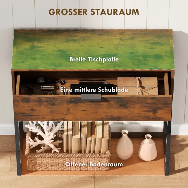 Consoletafel Gangtafel Met Lade, Industrieel Ontwerp, Gang Woonkamer, 80x30x76 Cm, Zwart