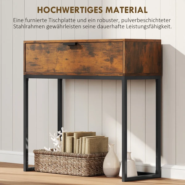 Consoletafel Gangtafel Met Lade, Industrieel Ontwerp, Gang Woonkamer, 80x30x76 Cm, Zwart