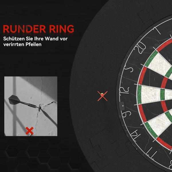 Dartbord set Met Beschermingsring, 6 Dartpijlen Met Stalen Punten, Sisal, Kunststof, Zwart