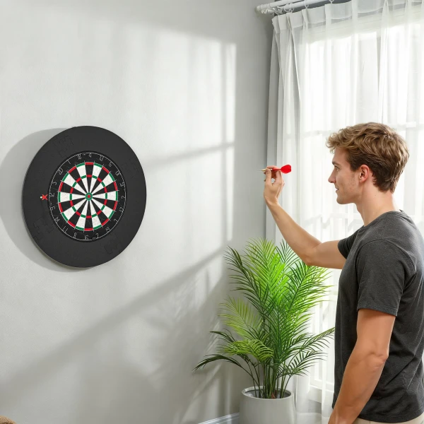 Dartbord set Met Beschermingsring, 6 Dartpijlen Met Stalen Punten, Sisal, Kunststof, Zwart