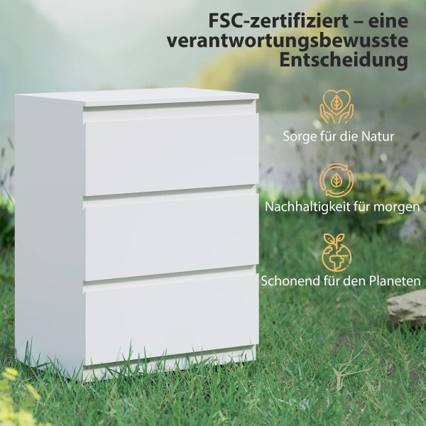 Dressoir Met 3 Lades, Voor Woonkamer, Slaapkamer, Gang, Spaanplaat, Wit