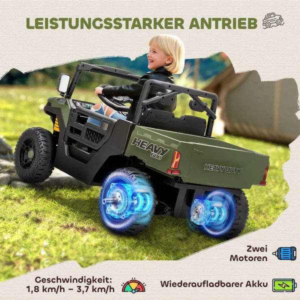 Elektrisch Voertuig, 2 Motoren, Kofferbak, UTV ontwerp, Muziekfunctie, Groen