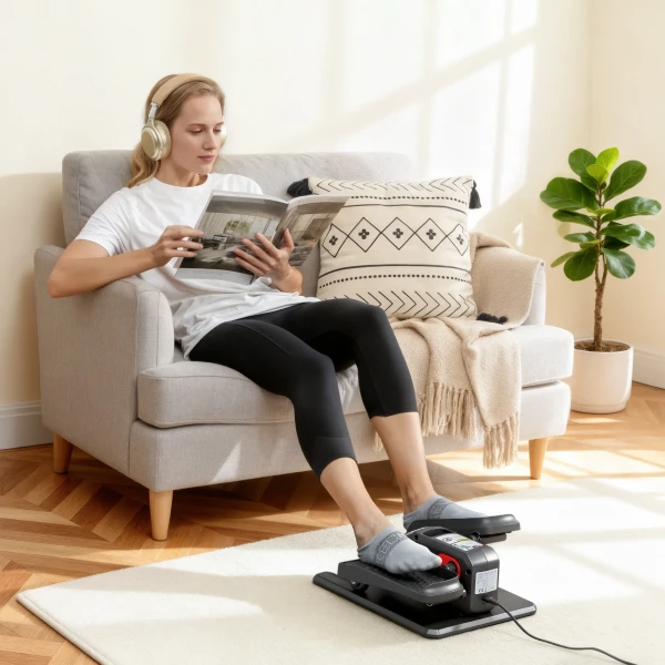 Elektrische Elliptische Trainer, Pedaalapparaat Met 12 Aanpasbare Snelheden, Draagbaar, Lichtgewicht, Afstandsbediening, LED Monitor, Staal, Kunststof, Zwart