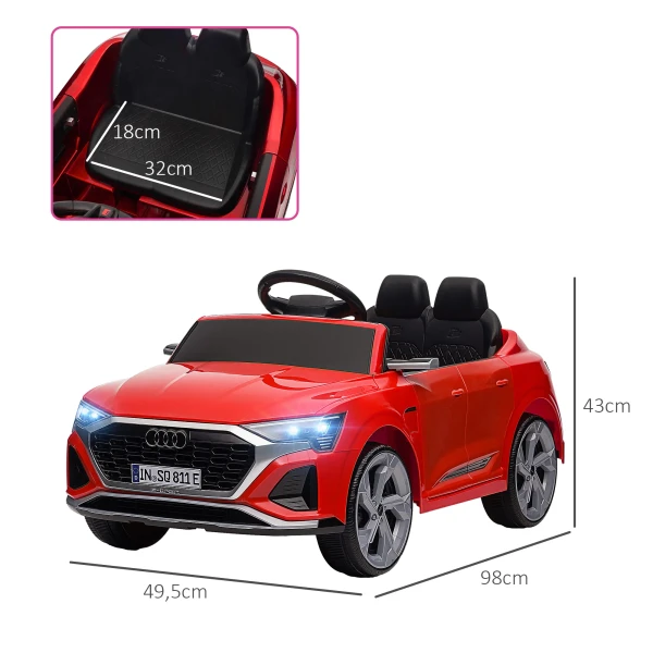 Elektrische Kinderauto, 12V Audi Q8, 3 5 Km/u, Afstandsbediening, Koplampen, Muziek, Rood
