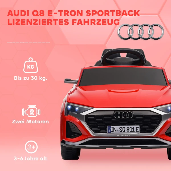 Elektrische Kinderauto, 12V Audi Q8, 3 5 Km/u, Afstandsbediening, Koplampen, Muziek, Rood