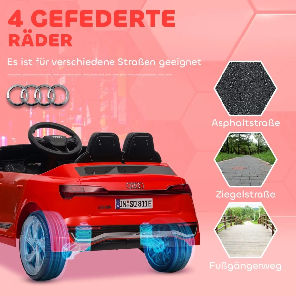 Elektrische Kinderauto, 12V Audi Q8, 3 5 Km/u, Afstandsbediening, Koplampen, Muziek, Rood