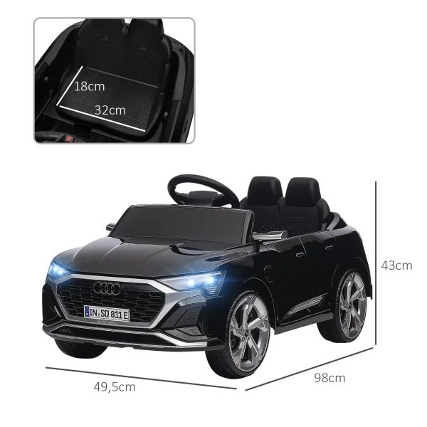 Elektrische Kinderauto, 12V Audi Q8, 3 5 Km/u, Afstandsbediening, Koplampen, Muziek, Zwart