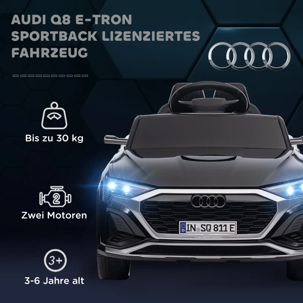 Elektrische Kinderauto, 12V Audi Q8, 3 5 Km/u, Afstandsbediening, Koplampen, Muziek, Zwart