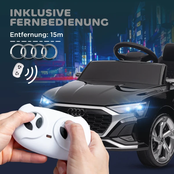 Elektrische Kinderauto, 12V Audi Q8, 3 5 Km/u, Afstandsbediening, Koplampen, Muziek, Zwart