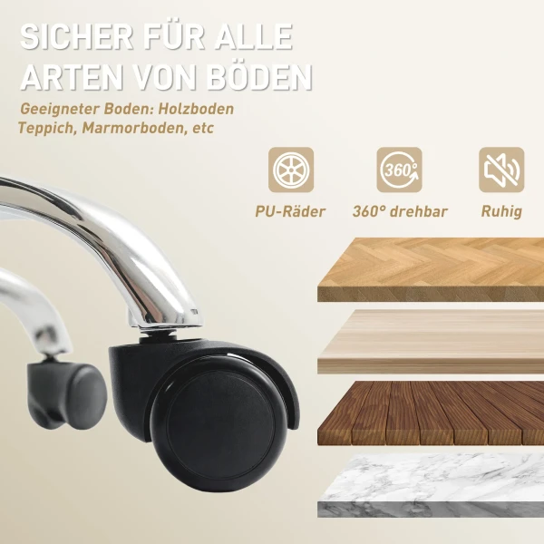 Ergonomische Bureaustoel Met Voetensteun, Kunstlederen Bekleding, Rolbaar, Draaibaar, Metaal, Beige+Zwart