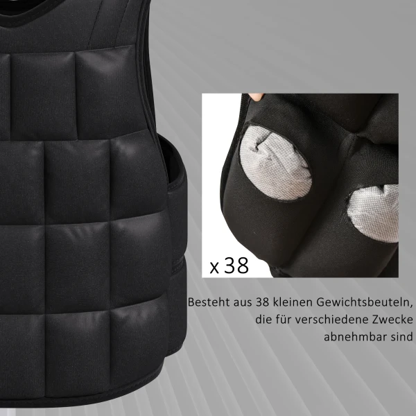 Gewichtsvest 20 KG Verstelbare Trainingsvest Met Uitneembare Gewichten Zwart