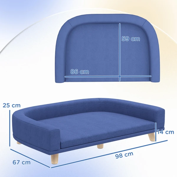 Hondenbed Hondensofa Huisdiersofa, Eucalyptushout, 98 X 67 X 25 Cm, Blauw