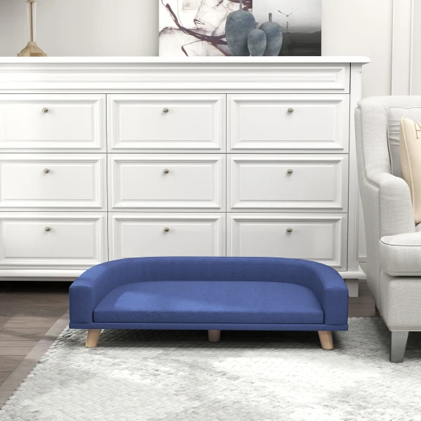 Hondenbed Hondensofa Huisdiersofa, Eucalyptushout, 98 X 67 X 25 Cm, Blauw