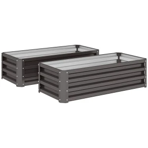 Hoogbed Metaal 2 delig Set, Open Bodem, Voor Tuin Balkon, 110x50x30cm, Donkergrijs