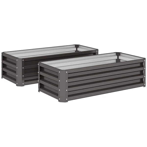 Hoogbed Metaal 2 delig Set, Open Bodem, Voor Tuin Balkon, 110x50x30cm, Donkergrijs
