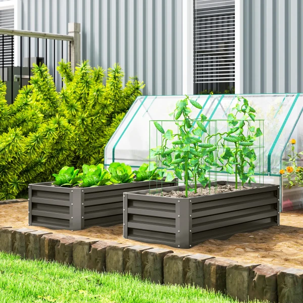 Hoogbed Metaal 2 delig Set, Open Bodem, Voor Tuin Balkon, 110x50x30cm, Donkergrijs