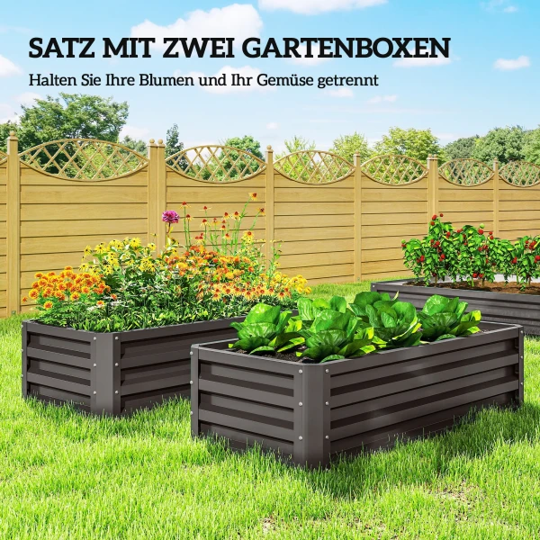 Hoogbed Metaal 2 delig Set, Open Bodem, Voor Tuin Balkon, 110x50x30cm, Donkergrijs