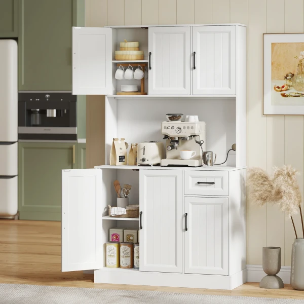 Keukenkast, 180,5 Cm, Voorraadkast, Werkblad, Kabelgat, Verstelbare Planken, MDF, Wit