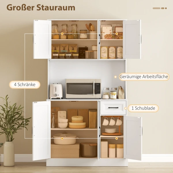 Keukenkast, 180,5 Cm, Voorraadkast, Werkblad, Kabelgat, Verstelbare Planken, MDF, Wit