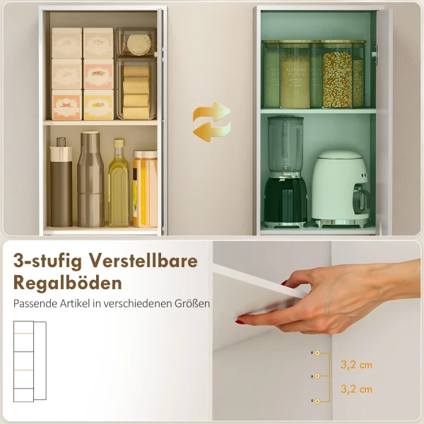 Keukenkast, 5 laags Opbergkast, Verstelbare Planken, Voor Woonkamer, Keuken, Voorraadkast, Hout, Wit