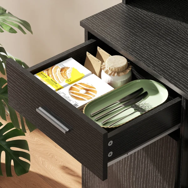 Keukenkast, Buffet Met Lade, Soft Close Deuren, 80 X 35 X 180 Cm, Zwart