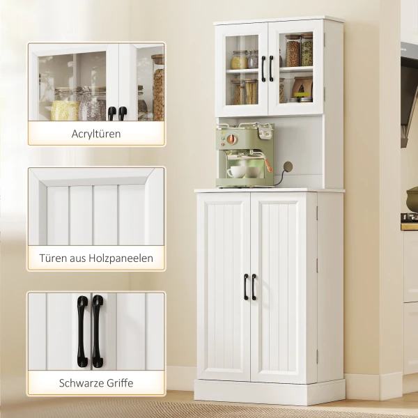 Keukenkast, Verstelbaar Rek, Werkblad, Acryldeuren, Kabelgat, Voor Woonkamer, Keuken, Eetkamer, MDF, Wit