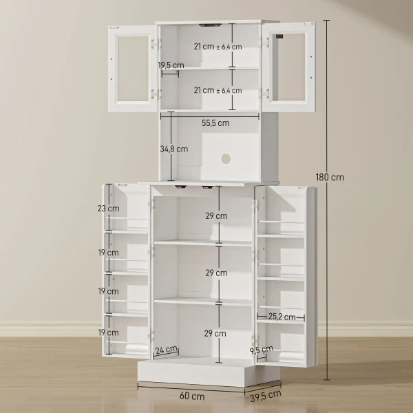 Keukenkast, Verstelbaar Rek, Werkblad, Acryldeuren, Kabelgat, Voor Woonkamer, Keuken, Eetkamer, MDF, Wit