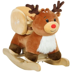 Kinder Schommelpaard Baby Schommeldier Rendier Met Slaapliedjes, Voor 18 36 Maanden Pluche 65 X 35 X 59 Cm Bruin