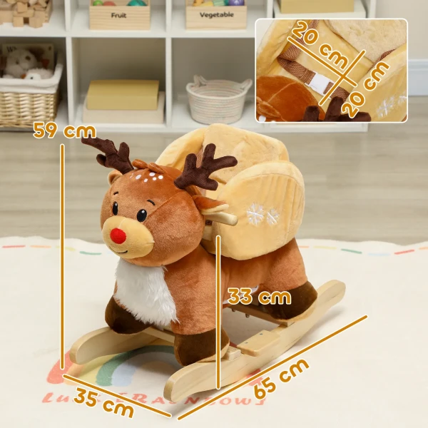 Kinder Schommelpaard Baby Schommeldier Rendier Met Slaapliedjes, Voor 18 36 Maanden Pluche 65 X 35 X 59 Cm Bruin