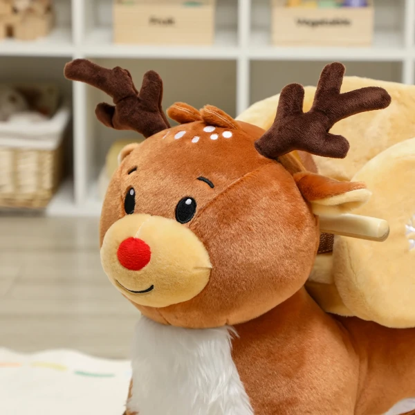 Kinder Schommelpaard Baby Schommeldier Rendier Met Slaapliedjes, Voor 18 36 Maanden Pluche 65 X 35 X 59 Cm Bruin