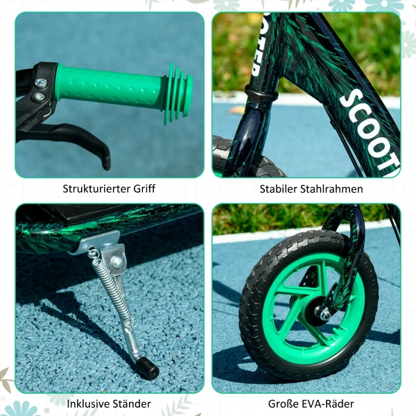 Kinderstep, In Hoogte Verstelbare Step Voor Kinderen, Met Rem, Standaard, 2 Wielen, Staal, Groen