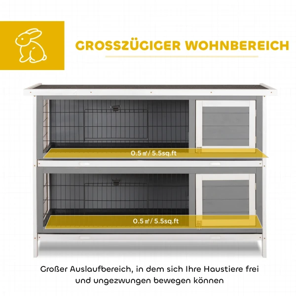Klein Dierenhok Voor Cavia's En Dwergkonijnen, Dubbeldeks, Hout, Grijs