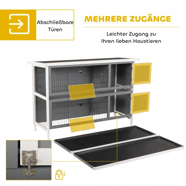 Klein Dierenhok Voor Cavia's En Dwergkonijnen, Dubbeldeks, Hout, Grijs