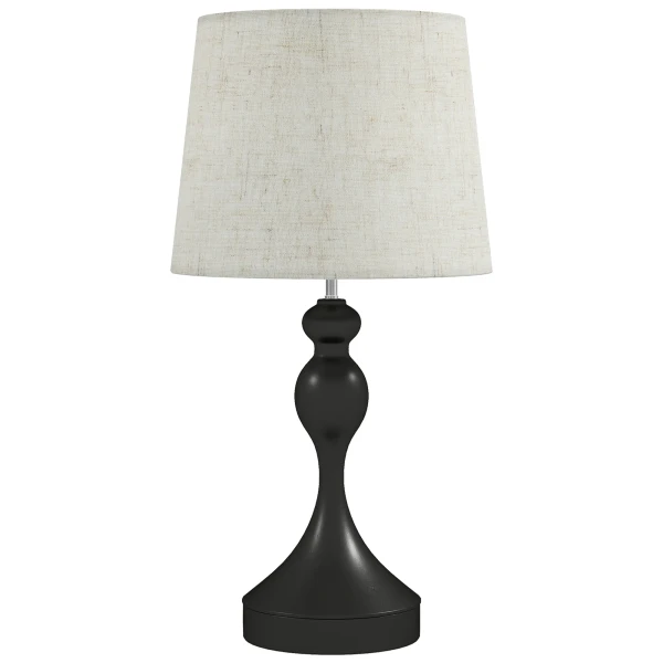 LED Tafellamp Met 3 Kleurtemperaturen, Nachtkastlamp Met USB A+C Laadpoorten, Linnen Scherm, Zwart