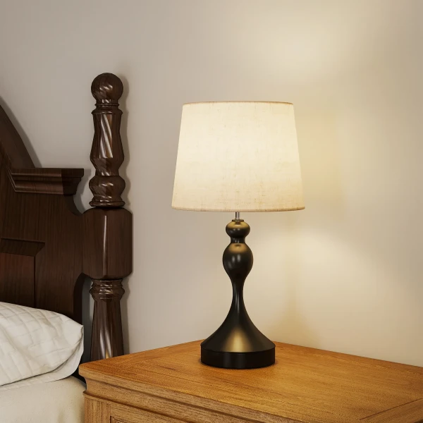 LED Tafellamp Met 3 Kleurtemperaturen, Nachtkastlamp Met USB A+C Laadpoorten, Linnen Scherm, Zwart