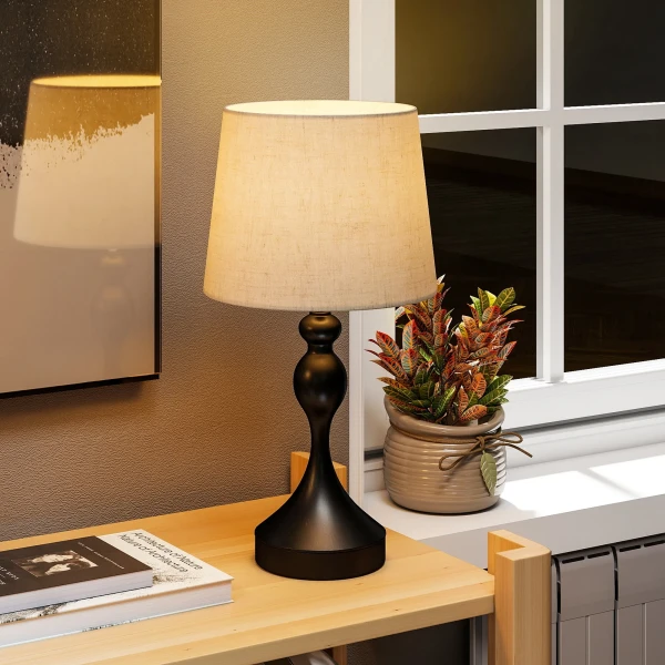 LED Tafellamp Met 3 Kleurtemperaturen, Nachtkastlamp Met USB A+C Laadpoorten, Linnen Scherm, Zwart