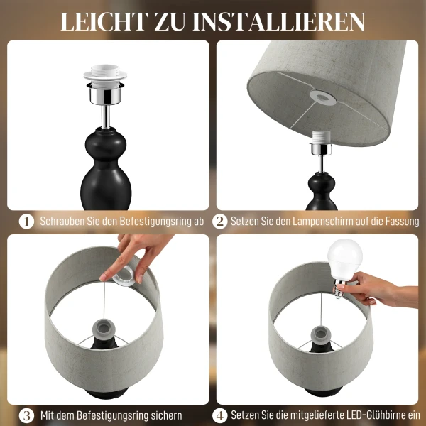 LED Tafellamp Met 3 Kleurtemperaturen, Nachtkastlamp Met USB A+C Laadpoorten, Linnen Scherm, Zwart