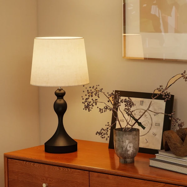 LED Tafellamp Met 3 Kleurtemperaturen, Nachtkastlamp Met USB A+C Laadpoorten, Linnen Scherm, Zwart