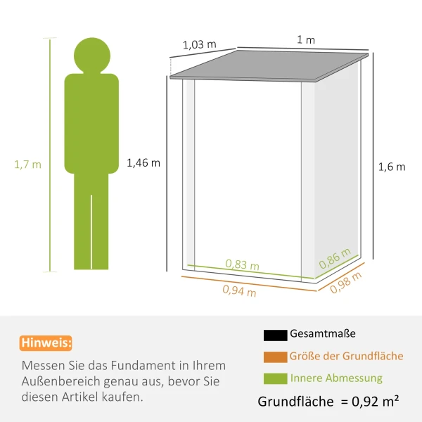 Metalen Tuinhuis, Tuinschuur Met Lessenaarsdak, Afsluitbare Deur, Buitenruimte, 100x103x160 Cm, Groen