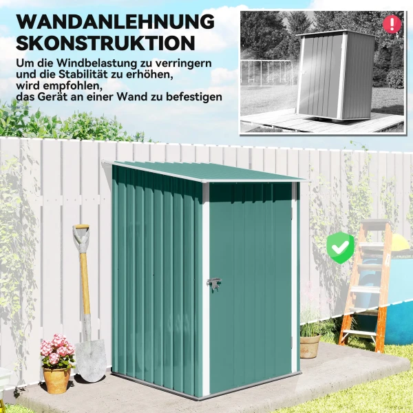 Metalen Tuinhuis, Tuinschuur Met Lessenaarsdak, Afsluitbare Deur, Buitenruimte, 100x103x160 Cm, Groen