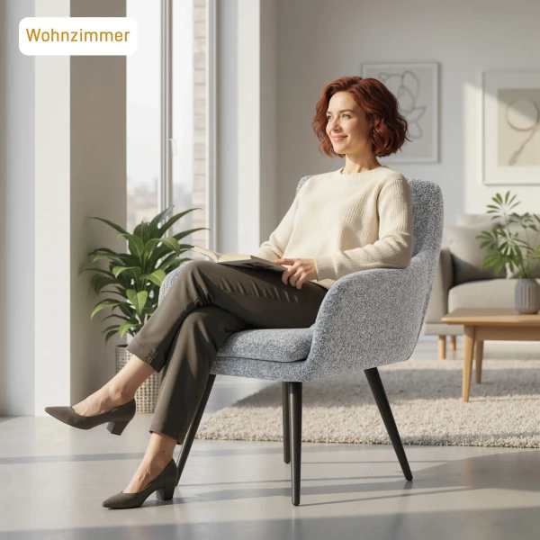 Moderne Accentstoel, Gestoffeerde Stoel Met Metalen Poten, Linnen Look, Lichtgrijs