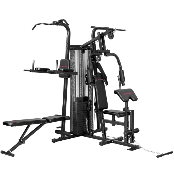 Multifunctioneel Trainingsstation, Thuisfitness Machine Voor Meer Dan 10 Oefeningen, Gewichten, Aanpasbare Fitnessbank, Zwart