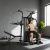 Multifunctioneel Trainingsstation, Thuisfitness Machine Voor Meer Dan 10 Oefeningen, Gewichten, Aanpasbare Fitnessbank, Zwart