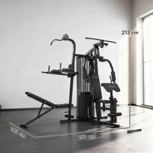 Multifunctioneel Trainingsstation, Thuisfitness Machine Voor Meer Dan 10 Oefeningen, Gewichten, Aanpasbare Fitnessbank, Zwart