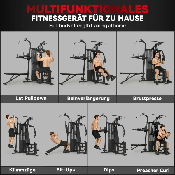 Multifunctioneel Trainingsstation, Thuisfitness Machine Voor Meer Dan 10 Oefeningen, Gewichten, Aanpasbare Fitnessbank, Zwart