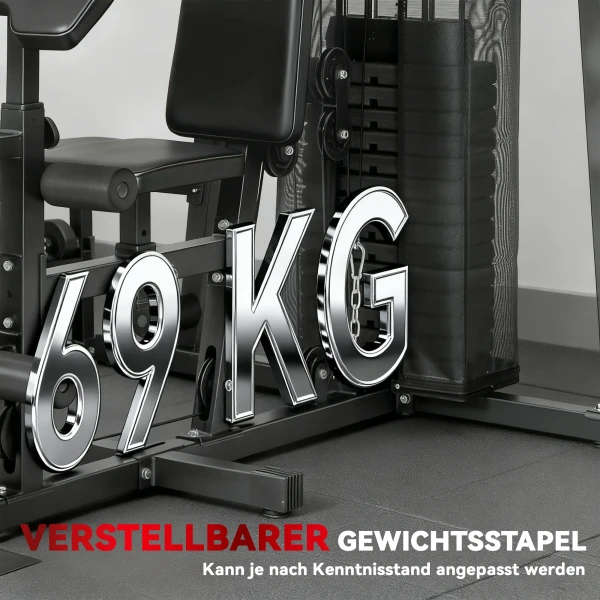 Multifunctioneel Trainingsstation, Thuisfitness Machine Voor Meer Dan 10 Oefeningen, Gewichten, Aanpasbare Fitnessbank, Zwart
