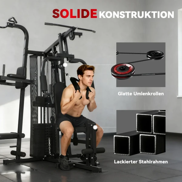 Multifunctioneel Trainingsstation, Thuisfitness Machine Voor Meer Dan 10 Oefeningen, Gewichten, Aanpasbare Fitnessbank, Zwart