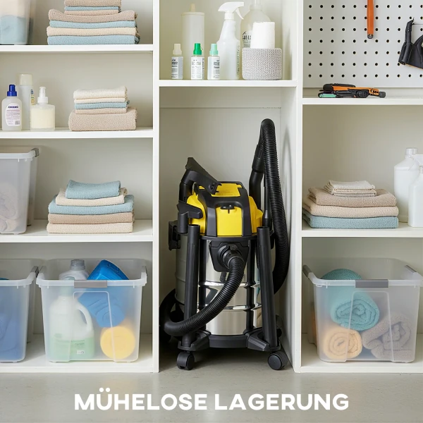 Nat En Droogzuiger, Verrijdbaar, 3 voudig Filtersysteem, 20 L Stofcontainer