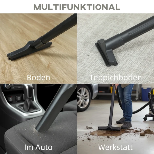 Nat En Droogzuiger, Verrijdbaar, 3 voudig Filtersysteem, 20 L Stofcontainer